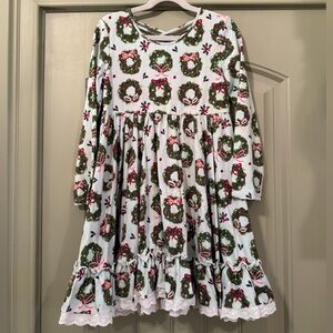 SWEETHONEY Girls Christmas/Holiday Wreath Printed Twirl Dress Size 10 EUC!